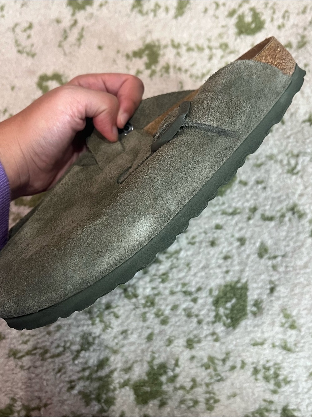 Birkenstock Suede Clog Mules in Olive Green - Picture 6 of 7